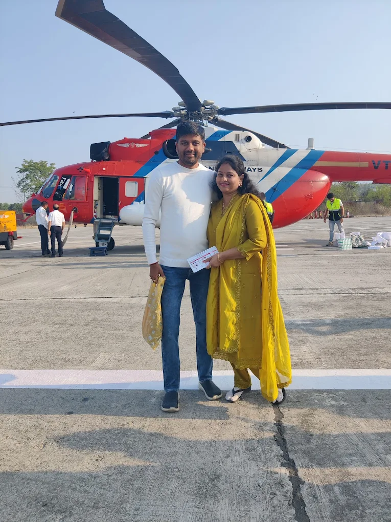 Couple with Sky One Airways helicopter
