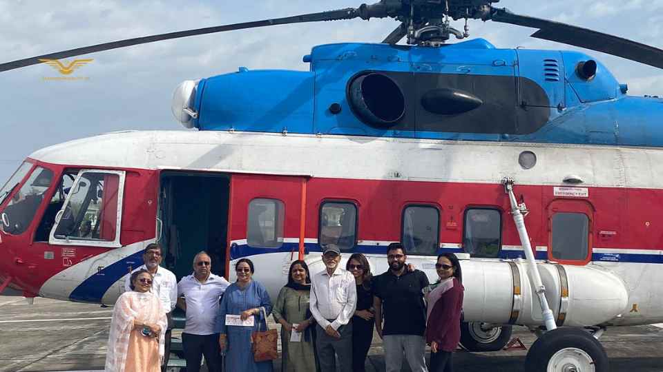Family group with the helicopter