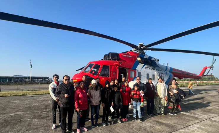 Family group with children before the flight
